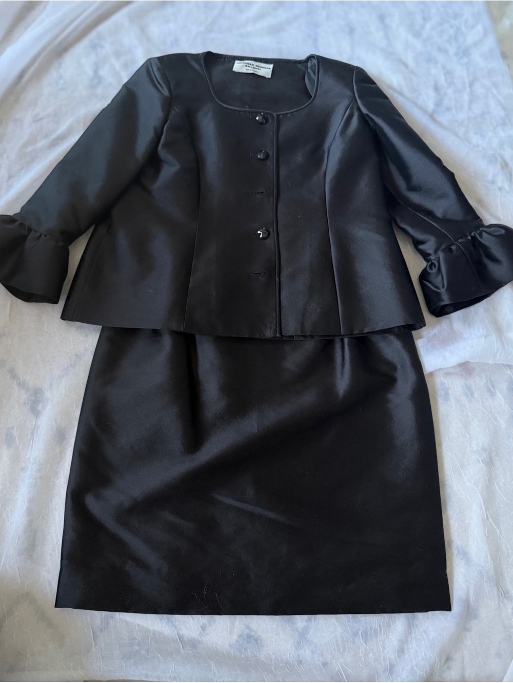 Women's Black Satin Skirt Suit Set - Classic Two-Piece Ensemble